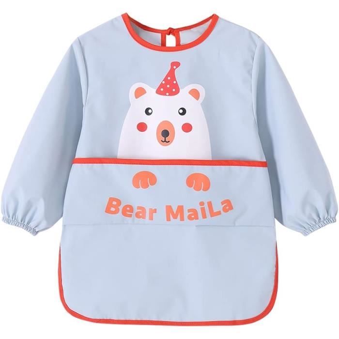 Set De 3 Bavoirs Manches Longues Bébé 0-3 Ans – Imperméable, Poche Récupératrice – Illustrations Douces