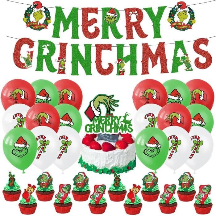 Joyeux anniversaire Décorations Grinch Party Supplies pour Noël Fête de  Noël Joyeux anniversaire Ballon Bannière Lollipop Candy Cane Boîte-cadeau  Ballons en forme pour le Nouvel An : : Cuisine et Maison
