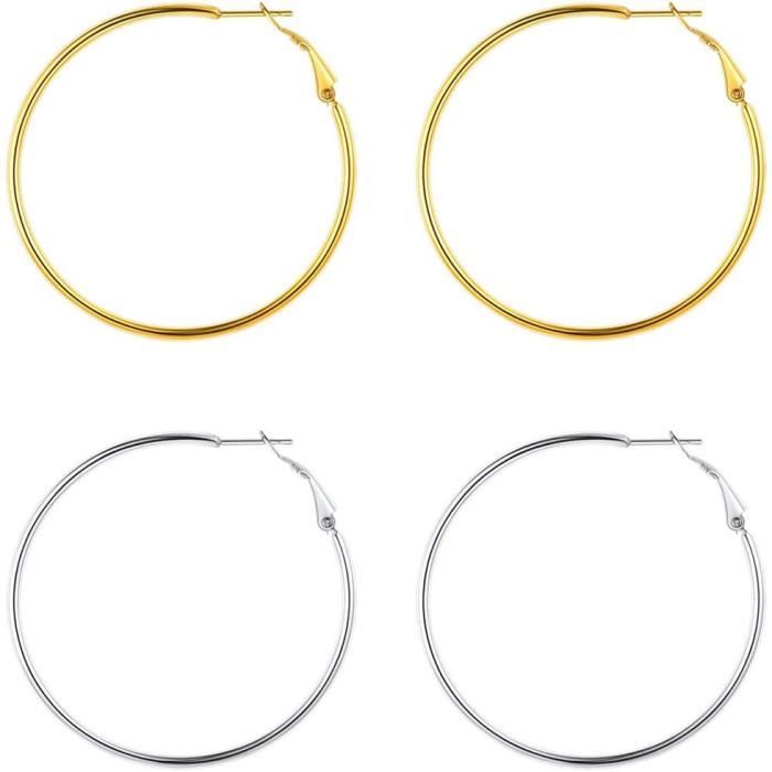 Boucles D'oreilles Créoles Larges Acier Inoxydable Argenté - Femme - Budget Beauté