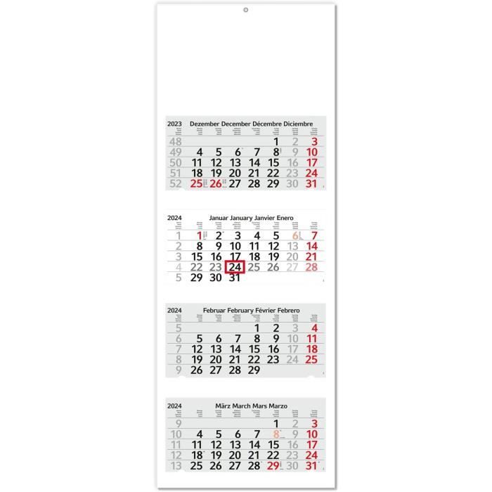 Calendrier Mural 4 Mois 2026 Idena - Format 30x60 Cm - Curseur De Date Rouge - 4 Langues (DE, EN, FR, ES) - Comptage Des Semaines - Papier FSC