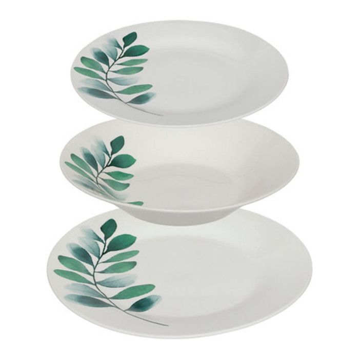 Service de Table 18 Pièces Végétal 26cm Blanc