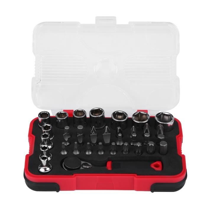 Ingshop C 37pcs Tournevis Cle A Cliquet Douille Outils De Reparation De Voiture Avec Boite De Rangement Achat