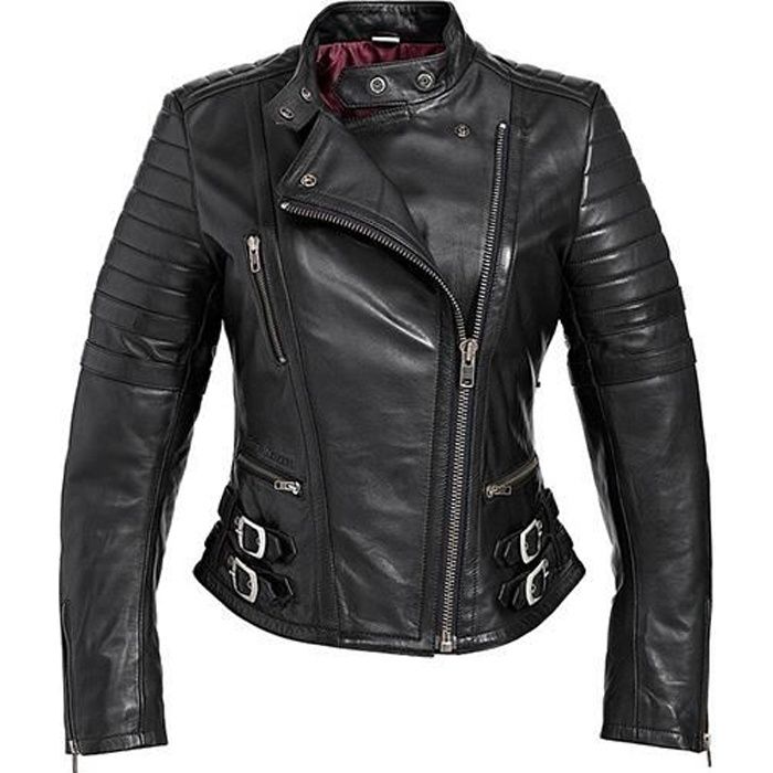 BLOUSON MOTO CUIR NOIR POUR FEMME TAILLE M Achat / Vente blouson
