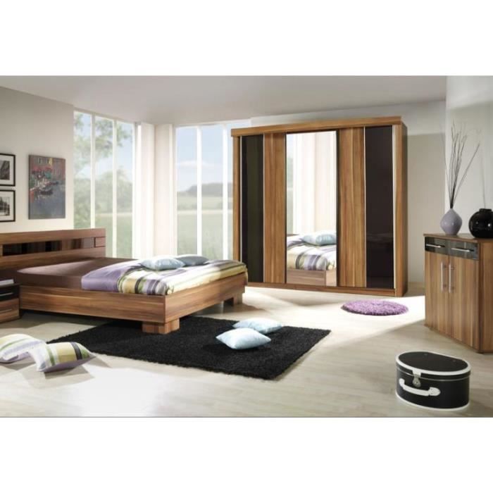 Chambre à coucher complète DUBLIN adulte design noyer. Lit 140x190 cm