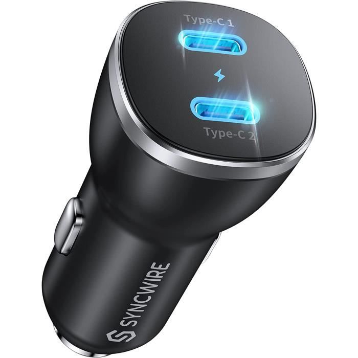 Chargeur de Voiture USBC 40 W Double Ports PD 3.0 Type C Charge Rapide Adaptateur Voiture