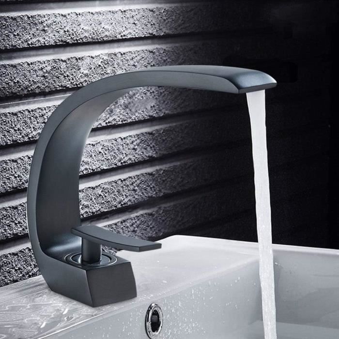 Mitigeur De Salle De Bain Carré Avec Finition Noire, Bec Haut