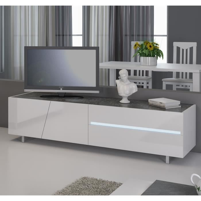 Meuble TV Design Blanc Laqué / Éclairage LED pour salon