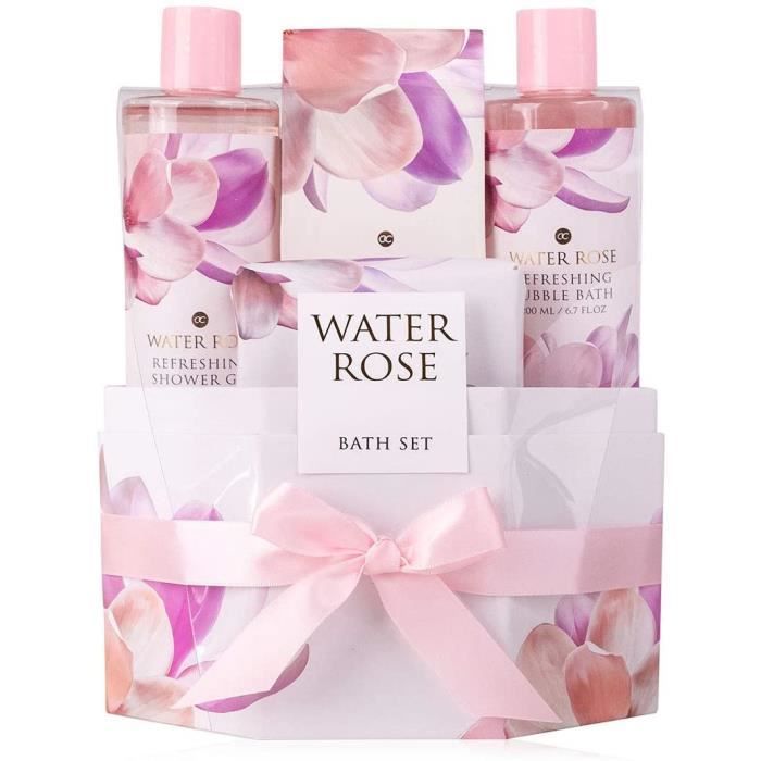 Coffret Cadeau pour Femme, 5PCS Coffret Bain au Parfum de Rose