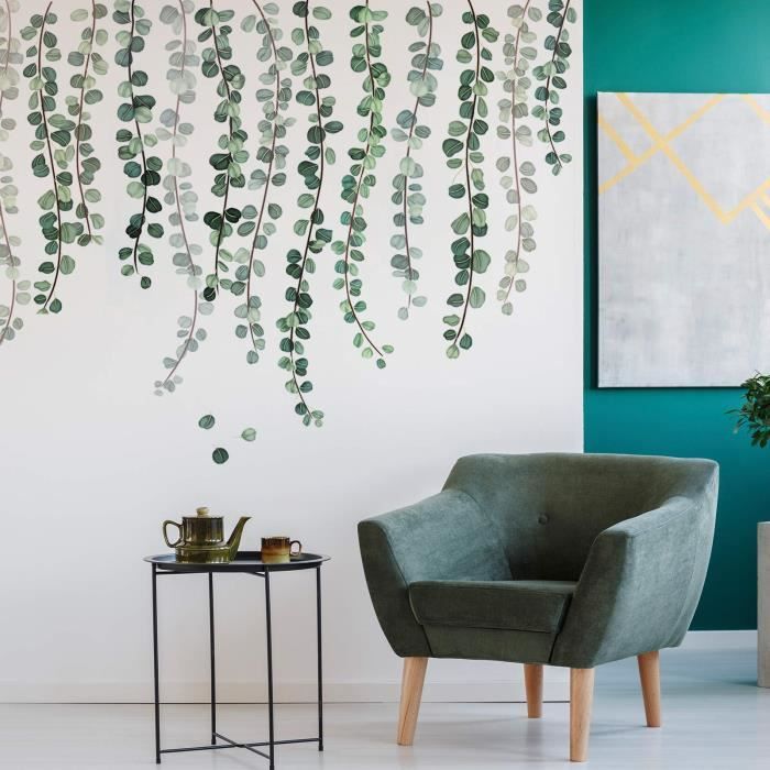 Sticker Mural Feuilles Vertes Tropicales Amovible - Décoration Plante Vigne Suspendue Pour Salon Et Chambre