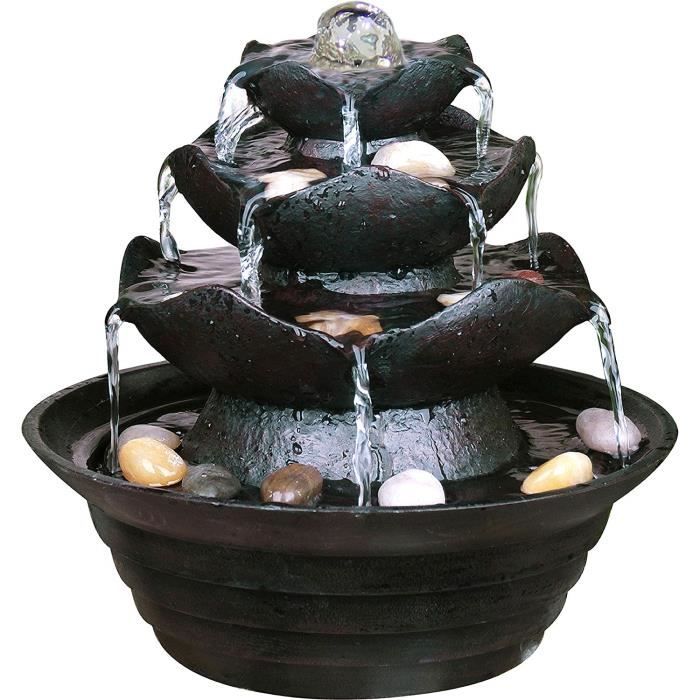 Fontaine d'intérieur en polyrésine aspect pierre avec pierres décoratives - dobar Design - Noir