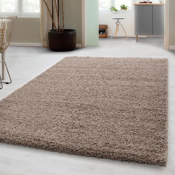 tapis shaggy haute pile pour salon salle a manger chambre avec une hauteur de pile de 3 cm beige 80x250 cm achat vente tapis cdiscount