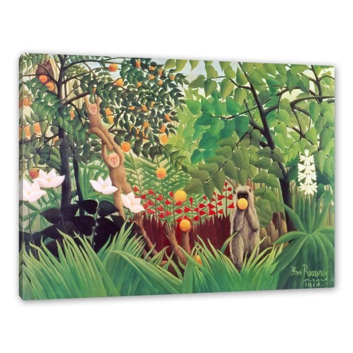 Toile/cadre Henri Rousseau "Paysage Exotique" - Art Naïf, Prêt à Accrocher, Neuf