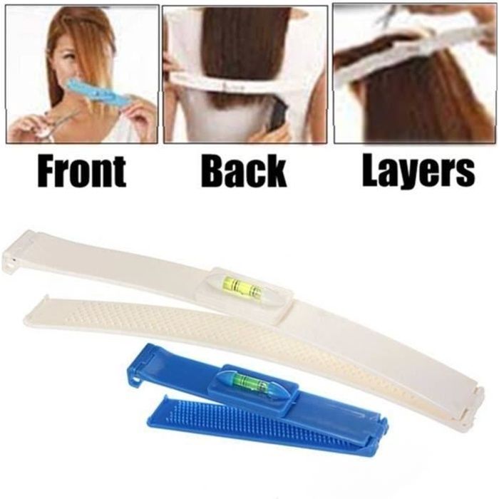 Outils de Cheveux 2Pcs 2 Tailles Coiffure Coupe Cheveux avec Niveau et Règle Droite de Coupe pour DIY Pointes et Franges