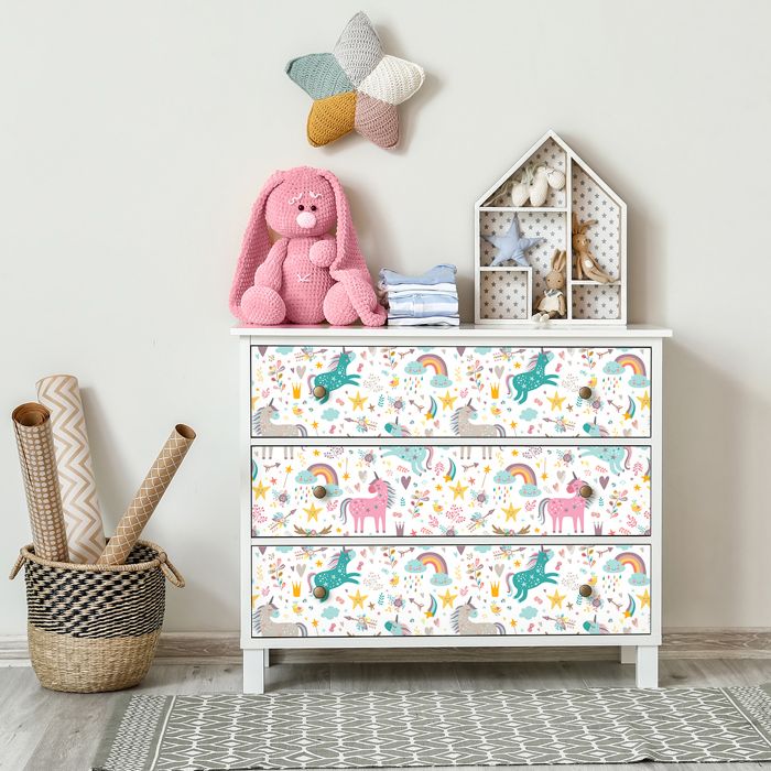 Sticker meuble enfant - Licornes enchantées - 40 x 60 cm - Vinyle - Multicolore - Décoration chambre