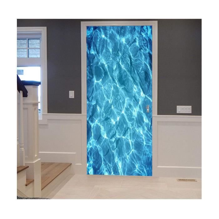 Sticker Porte 3D Texture Argenté - Autocollant Vinyle Auto-Adhésif 83x204 Cm, Pour Décoration Murale