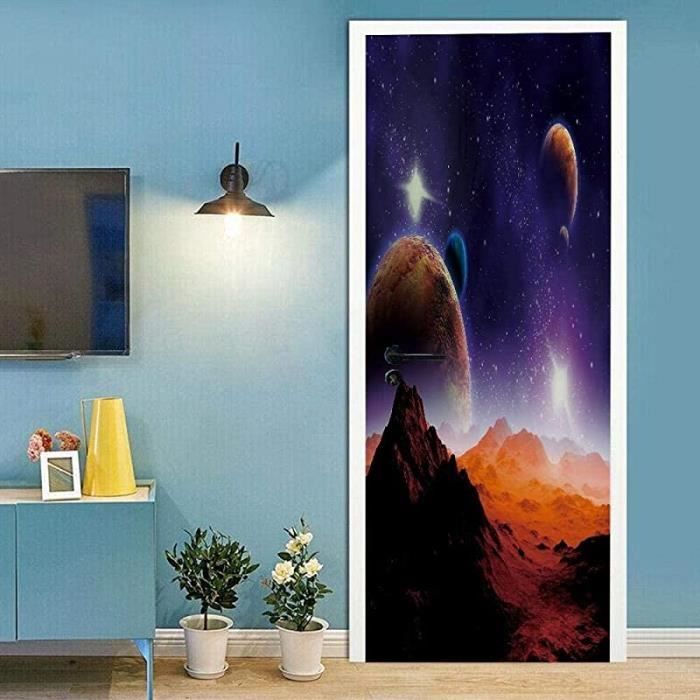 Autocollant 3D Trompe-l'œil Pour Porte - Effet Vagues De Plage, Dimensions 77x200cm, PVC Amovible