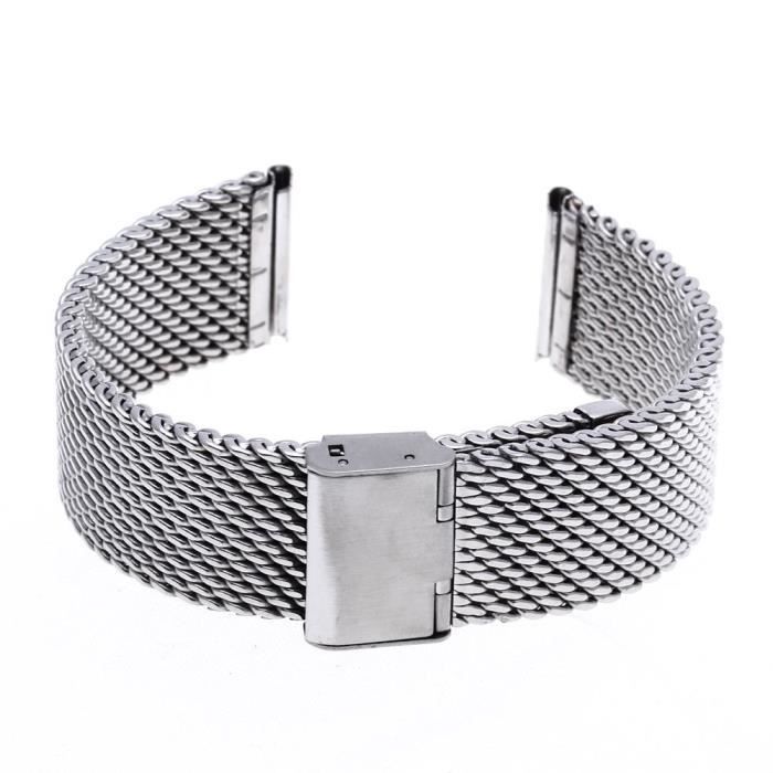 Bracelet De Montre En Acier Inoxydable - Maille Argentée 8 Mm - Pour Femme - Longueur Réglable - Fermoir Ardillon