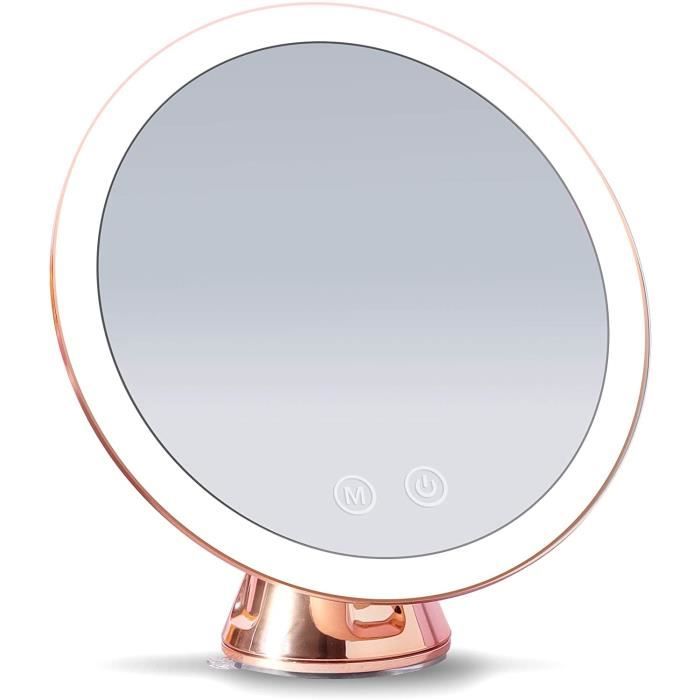 Miroir de maquillage avec éclairage et grossissement Miroir cosmétique avec lumière LED Miroir de table lumineux pour le maquillage Miroir rond de salle de bain éclairé blanc Miroir sur pied 18,5 cm