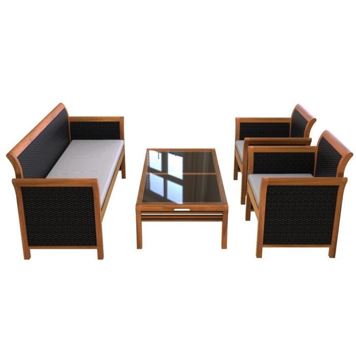 ensemble de 4 meubles de terrasse en bois veritable de tongsai bay table basse 1 canape 2 fauteuils cdiscount jardin