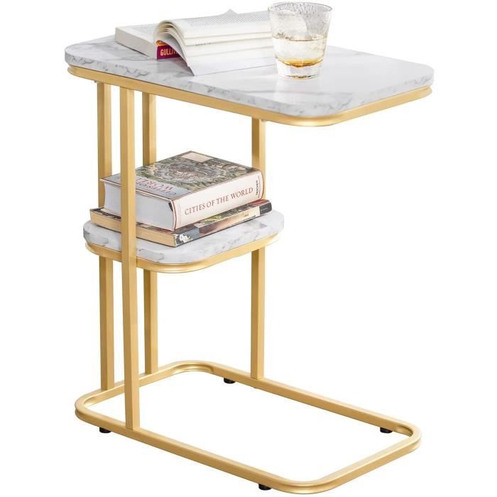SoBuy Table d’Appoint Moderne Bout de Canapé à Café Table Basse Table de Chevet Effet Marbre Structure en Métal Doré FBT110-G 50x30x58 cm