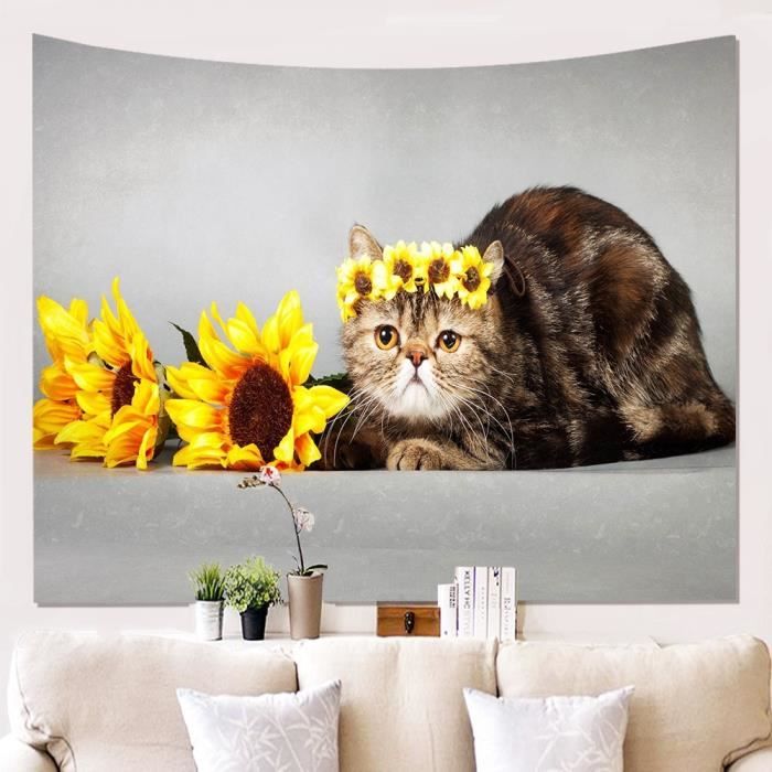 Tapisserie murale de chat de tarot de lune de soleil