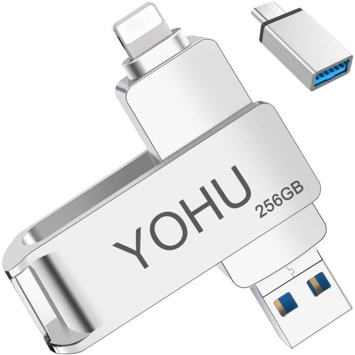 Clé USB 256 Go 3 en 1 pour iPhone et connecteur USB / Micro USB -  Compatible avec