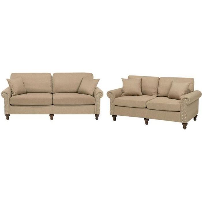 beliani ensemble de 2 canapes en tissu beige sable otra cdiscount maison