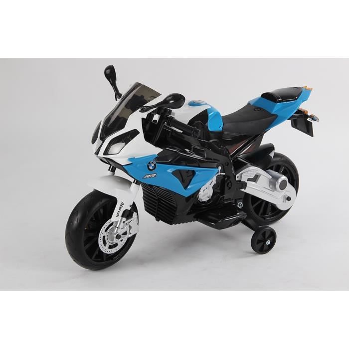 Moto électrique pour enfant BMW S1000RR - Batterie 12V - 2 moteurs - Roues en caoutchouc - Bleu