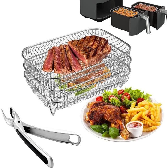 Accessoires Friteuse à Air OBEST - Support Grille Et Brochettes Acier Inox 304 - Compatible Cosori, Ninja