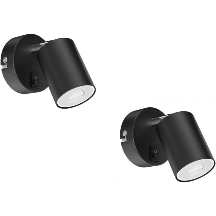 Spot Mural WAIKA 1 Flamme Avec Interrupteur - GU10, Blanc Mat - Ampoule LED Incluse (blanc Chaud 227lm, 2,4W) - 230V Direct - 3