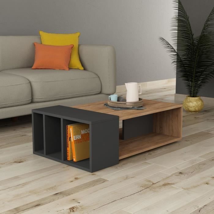 table basse - decoratie - anita - gris anthracite et chêne - rectangulaire
