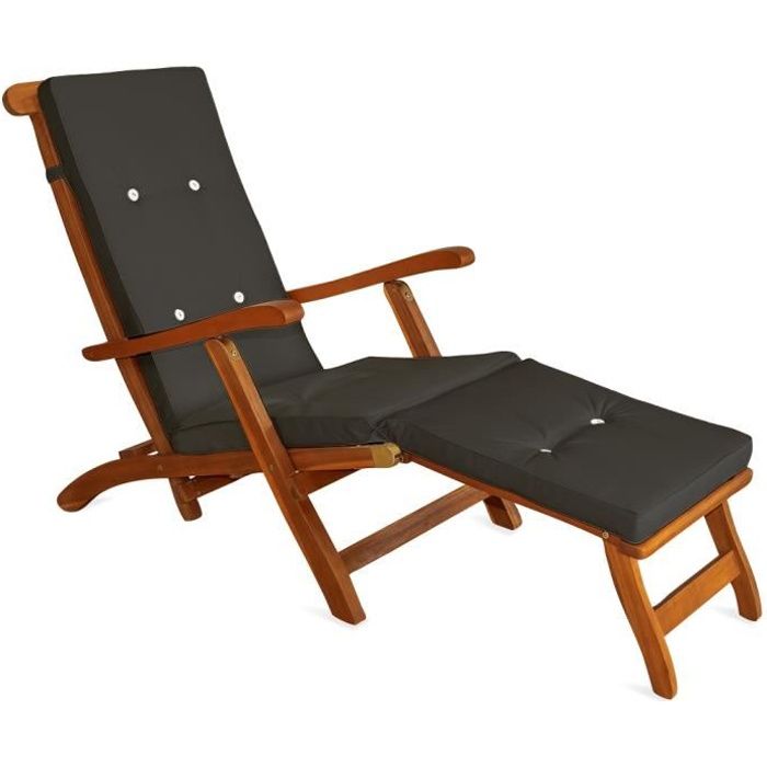Coussin pour chaise longue - DEUBA - Anthracite - Hydrofuge - Confortable - Intérieur et extérieur