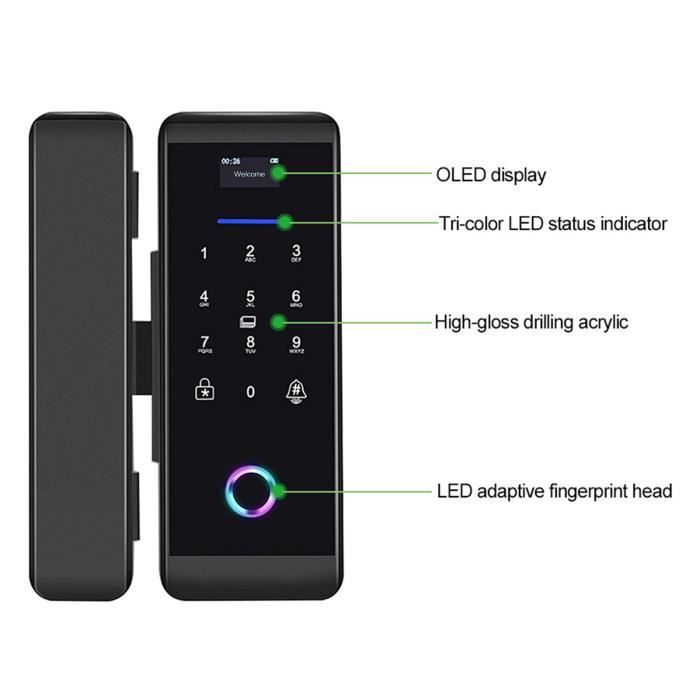 Arpha Pêne dormant à clavier intelligent avec bouton de porte – Serrure de porte sans clé à empreinte digitale – Serrure intelligente avec poignée et clavier – Serrure de porte électronique à