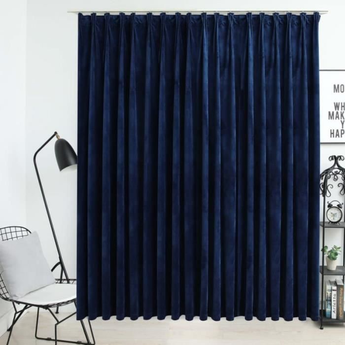 vidaXL Rideau occultant avec crochets Velours Bleu foncé 290x245 cm