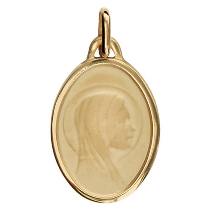 Collier Pendentif Vierge Marie Plaqué Or 750 - Chaîne 41-45 Cm, Pierre Zircon Ovale | Neuf