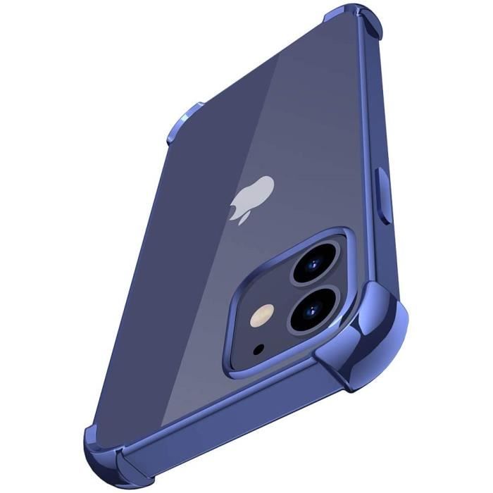 Meifigno Coque de protection pour iPhone 12 5,4 Transparent mat avec cadre souple antichoc et antichoc Bleu 