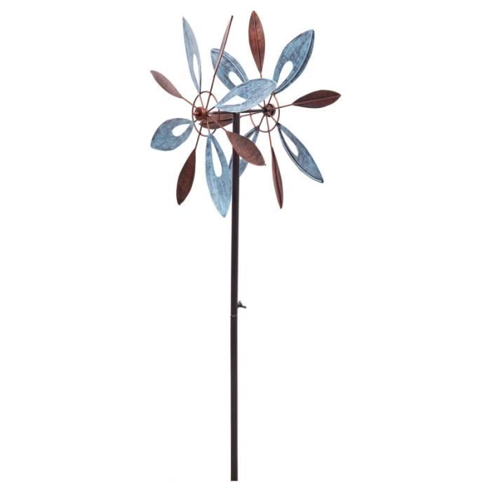 Carillon éolien De Jardin En Métal – Moulin à Vent Design Lotus Bleu – Hauteur 90 Cm – Résistant Aux Intempéries – Décoration Extérieure