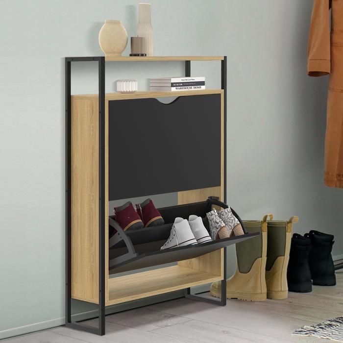 Meuble à Chaussures 18 Paires BOSTON - Design Industriel - 63x23.5x115cm - IDMarket