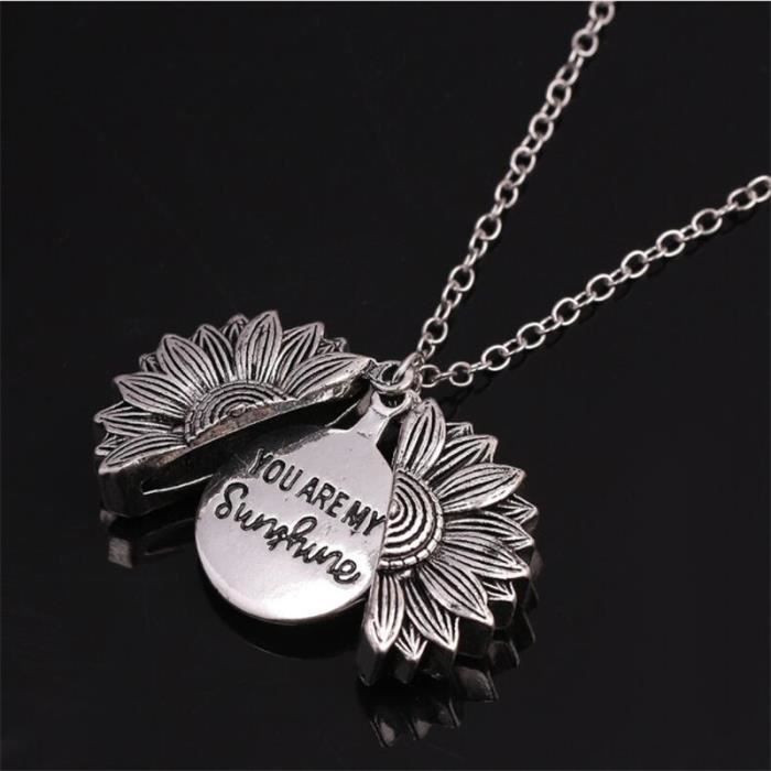 Collier Argenté Avec Cabochon Tournesol 25mm – Neuf Sans Emballage, Acier Inoxydable, Longueur Réglable