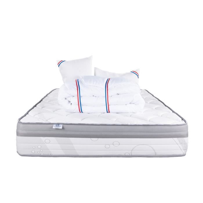 Matelas 160x200 cm ViscoPlus 26 cm mémoire de forme ferme face été-hiver + 2 oreillers + couette Matelas 160x200 cm ViscoPlus 26 cm mémoire de forme ferme face été-hiver + 2 oreillers + couette