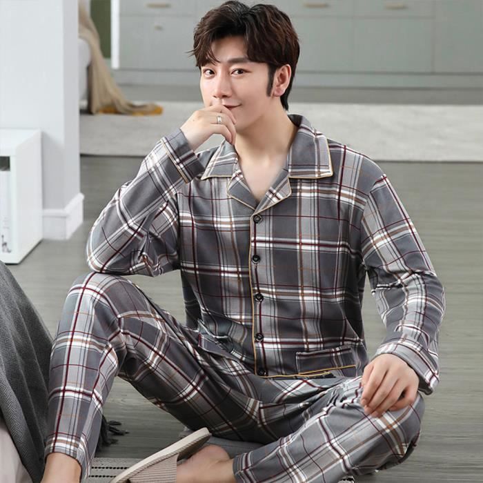 Pyjamas pour hommes Pyjama 100 coton a carreaux pour homme vetements de nuit decontractes rayes pour la maison 3XL collectio 8 Cdiscount Pret a Porter
