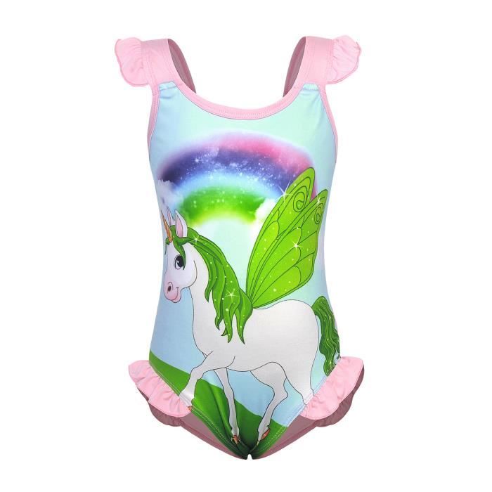 AmzBarley Licorne Maillot de Bain Fille Enfant Bikini Une Piece Maillots Tenue de Plage Ete Vacances Arcen Ciel Nager Ensemble