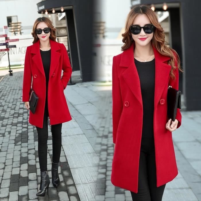 Manteau Manteau d hiver en laine pour femme rouge bleu manteaux veste manteau d exterieur femme automne hiver en Type Rouge Blanc Cdiscount Pret a Porter