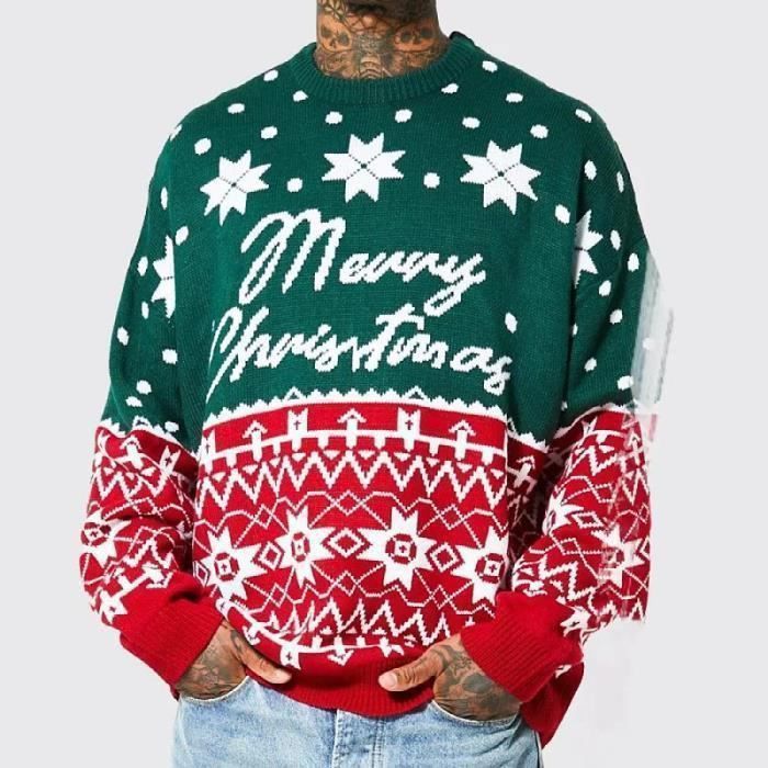 Pull De Noël Femme En Tricot Imprimé Col Rond Pullover Manches Longues Chaud Doux Automne Hiver