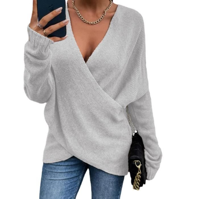 Pull Femme Cache Coeur Pull Sexy Col V Croise Pull Noel Femme Chandail Manches Longues Sweater Tricote Hiver Blanc L Blanc Cdiscount Pret a Porter