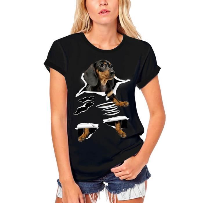 Femme Tee Shirt Bio Chien Teckel Dachshund Dog T Shirt Vintage Noir Noir profond Cdiscount Pret a Porter