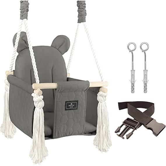 Small Foot Balançoire Bébé Confort En Bois Et Coton - Cordes Réglables, Intérieur/Extérieur, Dès 12 Mois Jusqu'à 60 Kg