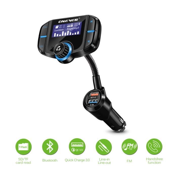 Transmetteur Bluetooth pour voiture LCC® Grand écran double usb Prise en charge de la carte TF externe Chargement intelligent