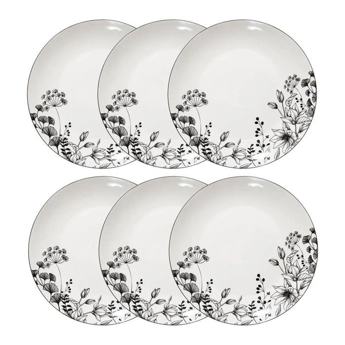 Lot de 6 Assiettes Plates White Floral 27cm Blanc Lot de 6 Assiettes Plates White Floral 27cm Blanc