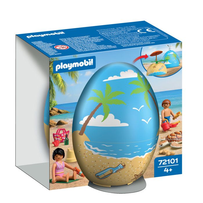 Playmobil 72101 Œuf 2en1 : Vacances à la Plage Jouets et peut servir de tirelire 26 pièces Dès 4 ans